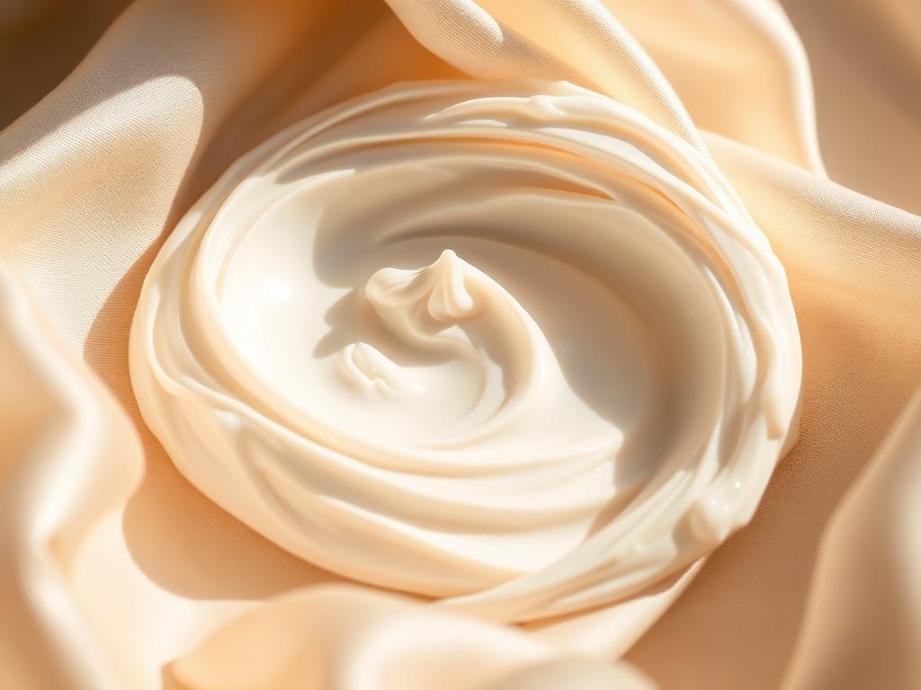 Whipped moisturizer texture on silk fabric